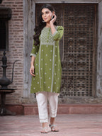 Juniper Women's Green Rayon Placement Print Straight Kurta | Grocsy