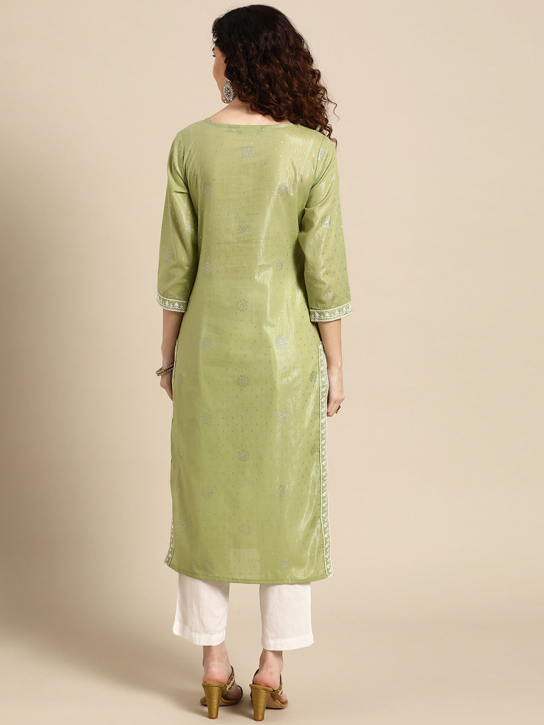 Sangria Women Olive Green Floral Yoke Design Thread Work Pastels Kurta | Grocsy