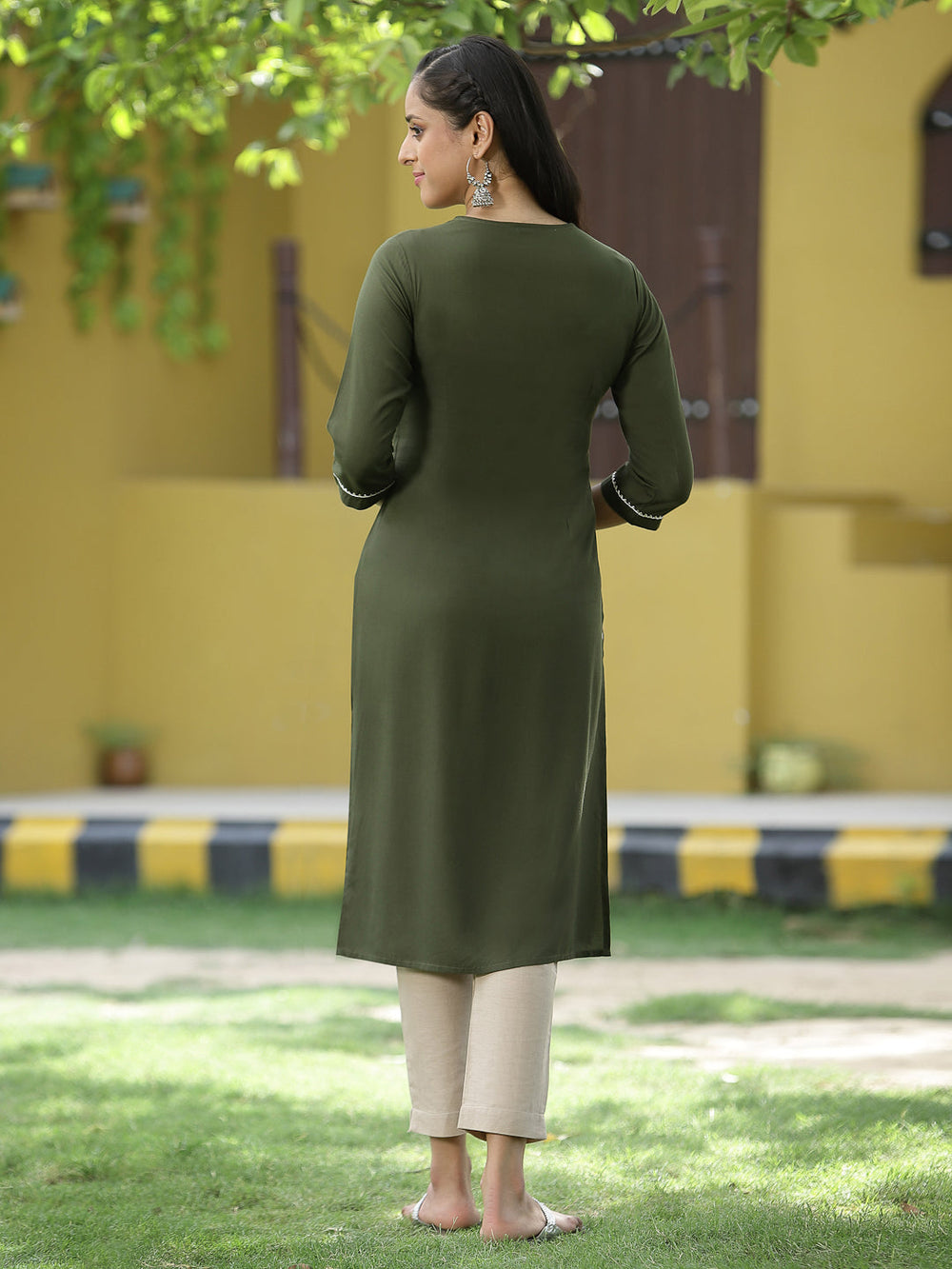 Juniper Green Rayon Festive Embroidered Straight Kurta For Women | Grocsy