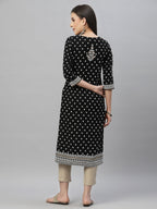Juniper Black Rayon Festive Placement Print Straight Kurta For Women | Grocsy