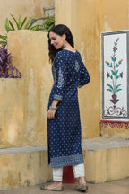 Juniper Indigo Rayon Festive Placement Print Straight Kurta For Women | Grocsy