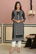 Juniper Women's Black Rayon Staple Straight Placement Print Kurta | Grocsy