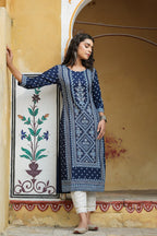 Juniper Women's Indigo Rayon Staple Straight Placement Print Kurta | Grocsy