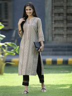 Juniper Beige Rayon Festive Placement Print Straight Kurta For Women | Grocsy