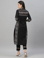 Juniper Black Rayon Festive Placement Print Straight Kurta For Women | Grocsy