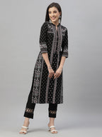 Juniper Black Rayon Festive Placement Print Straight Kurta For Women | Grocsy