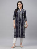 Juniper Indigo Rayon Festive Placement Print Straight Kurta For Women | Grocsy