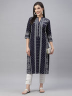 Juniper Indigo Rayon Festive Placement Print Straight Kurta For Women | Grocsy