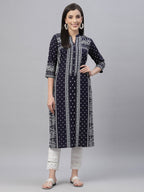 Juniper Indigo Rayon Festive Placement Print Straight Kurta For Women | Grocsy