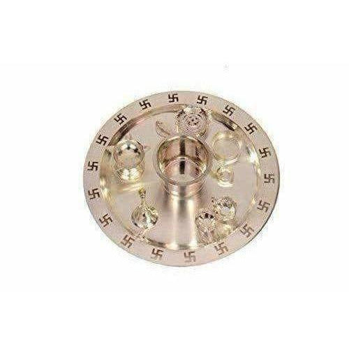Silver Plated OM Pooja Thali 1 Set 8 Pcs | Grocsy