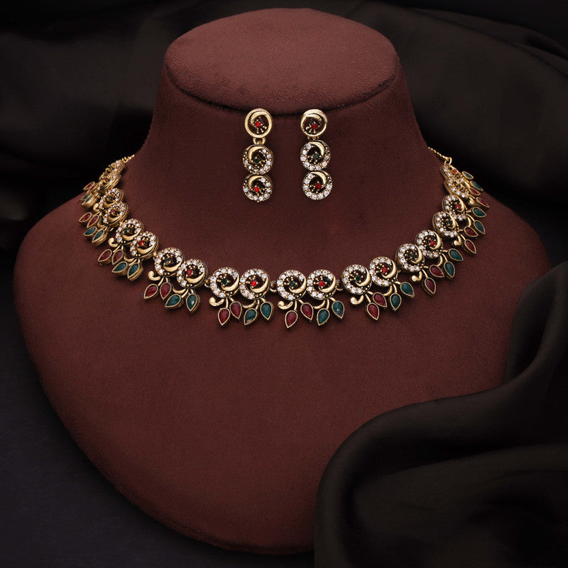 Tehzeeb Creations Gold Pleate Maroon & Green Colour Choker Set - Swadesiicart