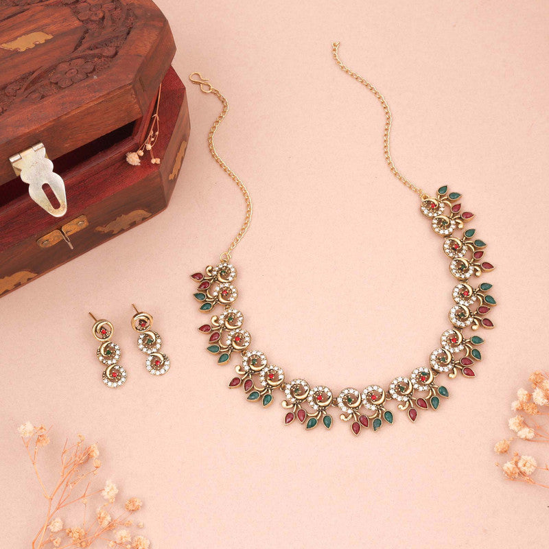 Tehzeeb Creations Gold Pleate Maroon & Green Colour Choker Set - Swadesiicart