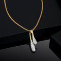 Estele Gold-Polished White Crystals Adorned Twin Droplet Designer Pendant Necklace with Chain for Women/Girls | Grocsy