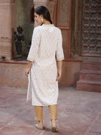 Juniper Women's Off - White Rayon Printed Straight Kurta | Grocsy