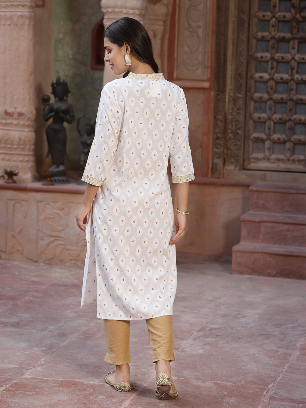 Juniper Women's Off - White Rayon Printed Straight Kurta | Grocsy