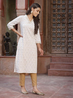 Juniper Women's Off - White Rayon Printed Straight Kurta | Grocsy