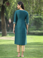 Juniper Green Silk Festive Embroidered Straight Kurta For Women | Grocsy