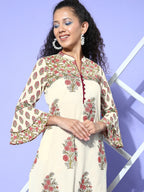 All About You Cream-Coloured Floral Printed Pure Cotton Kurta With Trousers | Grocsy