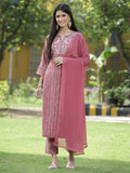 Juniper Onion Pink Muslin Festive Printed Straight Skd For Women | Grocsy