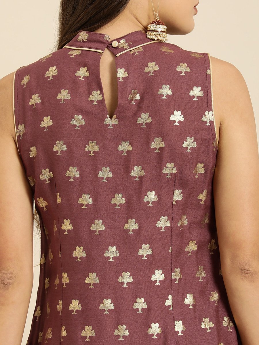 All About You Women Brown Ethnic Motifs Printed Pure Cotton Kurta with Trousers | Grocsy