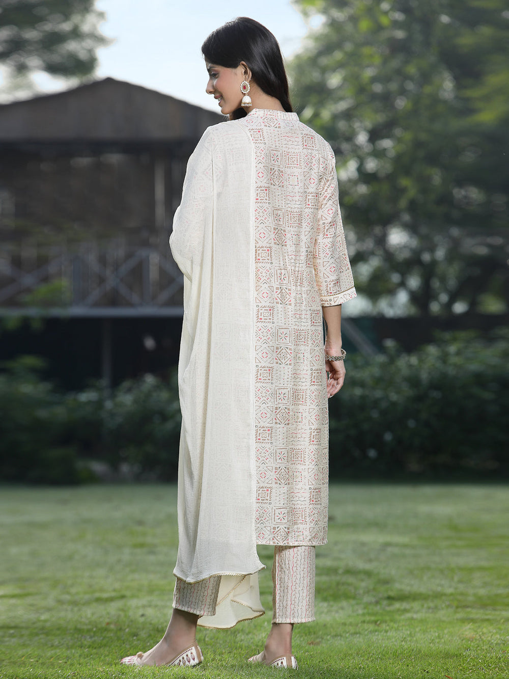 Juniper Off White Rayon Festive Printed Skd For Women | Grocsy