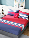 Nautica Bradford Red & Blue Striped 160 TC Pure Cotton King Bedsheet & 2 Pillow Covers | Grocsy