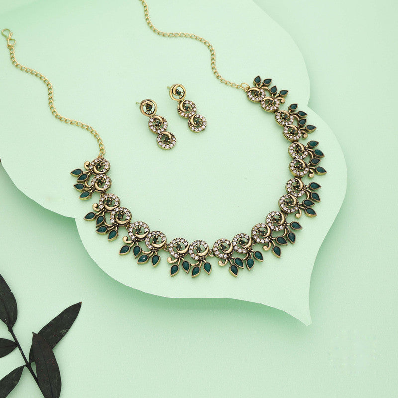 Tehzeeb Creations Gold Pleate Green Colour Choker Set | Grocsy