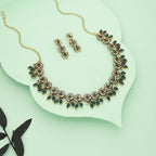 Tehzeeb Creations Gold Pleate Green Colour Choker Set | Grocsy