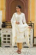 Juniper Off - White Georgette Festive Printed Straight Kurta Dupatta Set For Women | Grocsy