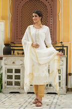 Juniper Off - White Georgette Festive Printed Straight Kurta Dupatta Set For Women | Grocsy