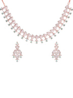 Saraf RS Jewellery Rose Gold-Polished White & Sea Green AD-Studded Handcrafted Jewellery Set | Grocsy
