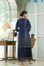 Juniper Indigo Chanderi Festive Printed Flared Kurta For Women | Grocsy