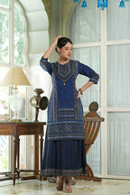 Juniper Indigo Chanderi Festive Printed Flared Kurta For Women | Grocsy