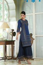 Juniper Indigo Chanderi Festive Printed Flared Kurta For Women | Grocsy