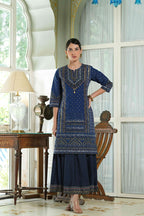 Juniper Indigo Chanderi Festive Printed Flared Kurta For Women | Grocsy