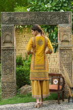 Juniper Mustard Chanderi Festive Printed Flared Kurta For Women | Grocsy