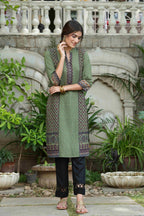 Juniper Green Rayon Festive Gold Foil Printed Straight Kurta For Women | Grocsy