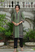 Juniper Green Rayon Festive Gold Foil Printed Straight Kurta For Women | Grocsy