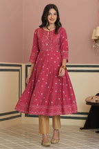 Juniper Fuchsia Rayon Festive Handwork Sequence Anarkali Kurta For Women | Grocsy