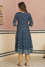 Juniper Teal Rayon Festive Handwork Sequence Anarkali Kurta For Women | Grocsy