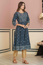 Juniper Teal Rayon Festive Handwork Sequence Anarkali Kurta For Women | Grocsy
