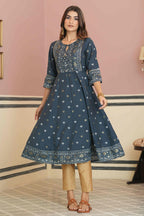 Juniper Teal Rayon Festive Handwork Sequence Anarkali Kurta For Women | Grocsy