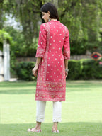 Juniper Women Fuchsia Rayon Festive Embroidered Straight Kurta | Grocsy