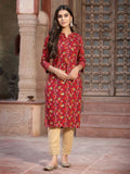 Juniper Women's Red Muslin Printed Straight Kurta | Grocsy