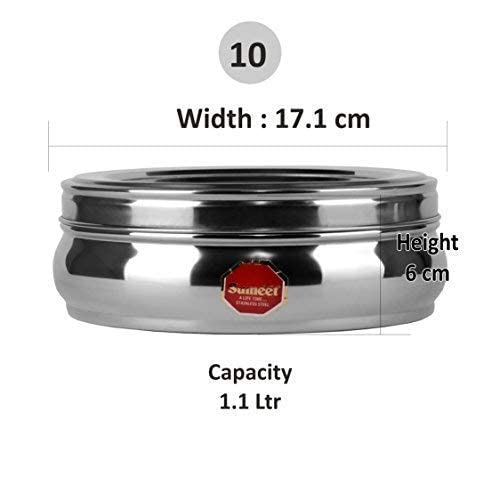 Sumeet Stainless Steel Belly Shape Masala (Spice) Box/Dabba/Organiser With See Through Lid With 7 Containers And Small Spoon (Small), Beige | Grocsy
