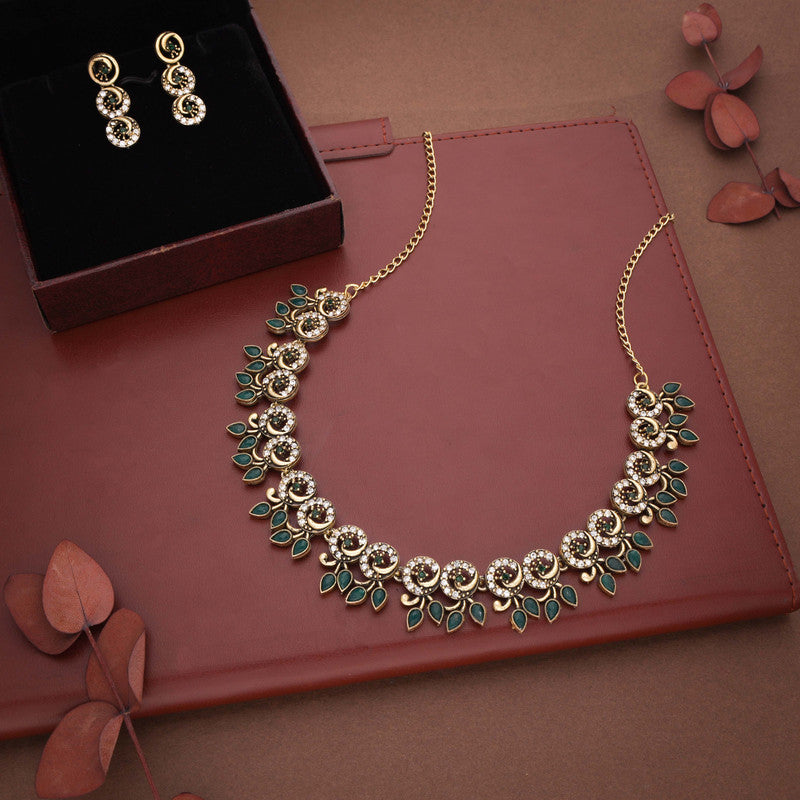 Tehzeeb Creations Gold Pleate Green Colour Choker Set | Grocsy
