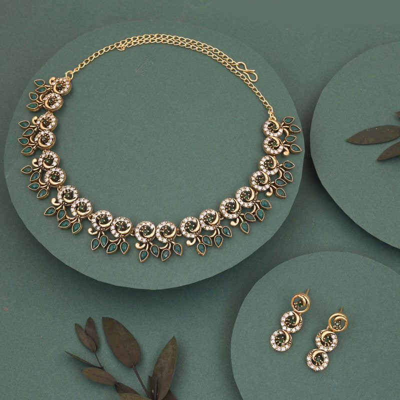 Tehzeeb Creations Gold Pleate Green Colour Choker Set | Grocsy