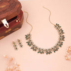 Tehzeeb Creations Gold Pleate Green Colour Choker Set | Grocsy