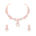 Tehzeeb Creations Rose Gold-Polished Baby Pink Colour Necklace With Stud | Grocsy