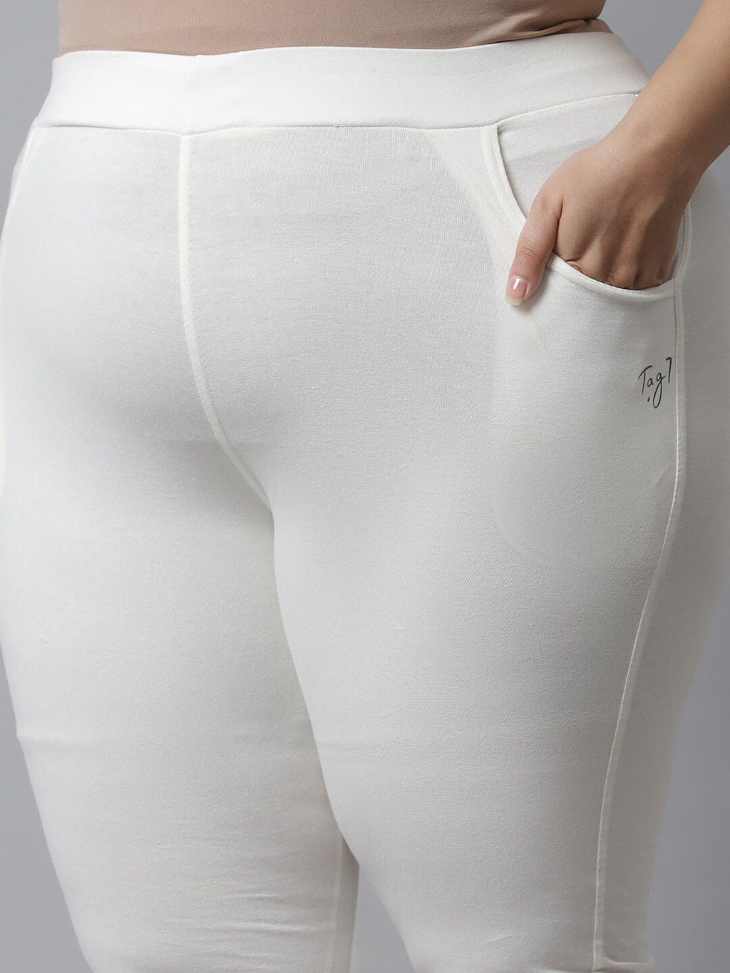 TAG 7 Women Plus Size Off White Solid Ankle Length Leggings | Grocsy